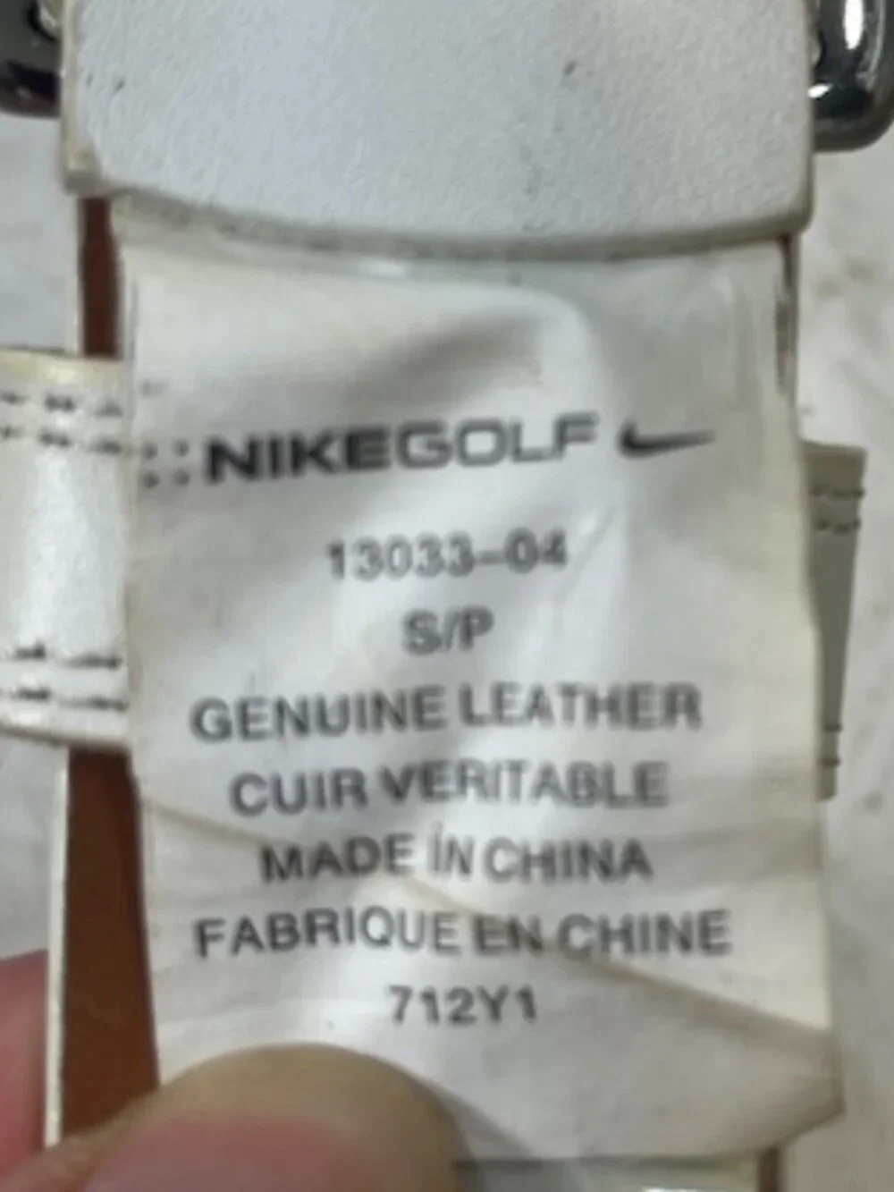 White NikeGolf Leather Perforated Golf Belt Metal Buckle Logo Ultralight Size:SP